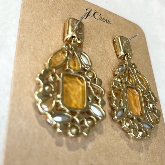 J. Crew Gold Tone Statement Earrings with Beautiful Jewels. - Picture 4 of 6